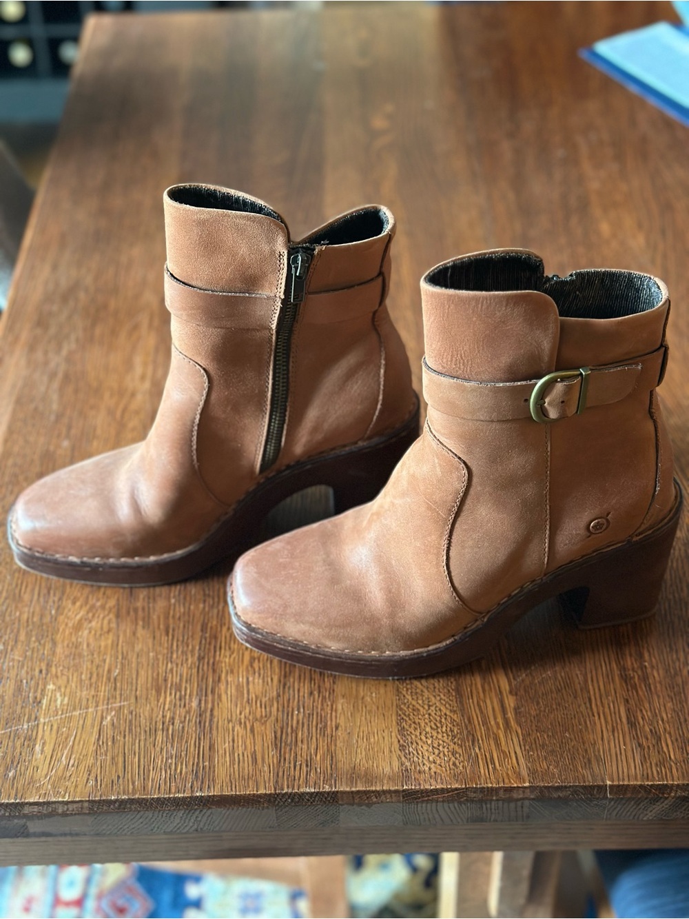 Born Tan Suede Ankle Booties with Buckle Detail